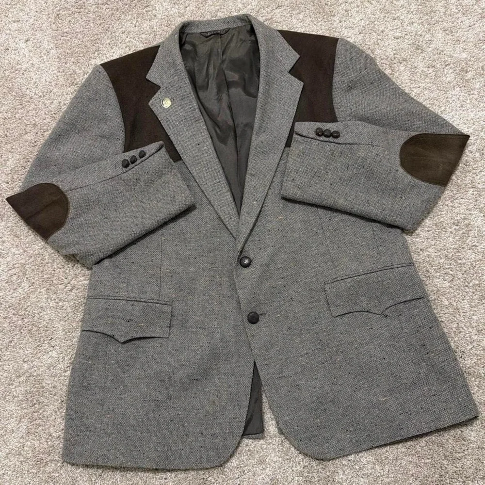 Rare 70s Levi's Western Blazer | Gray‎ Tweed with Brown Panels | Made in USA | L